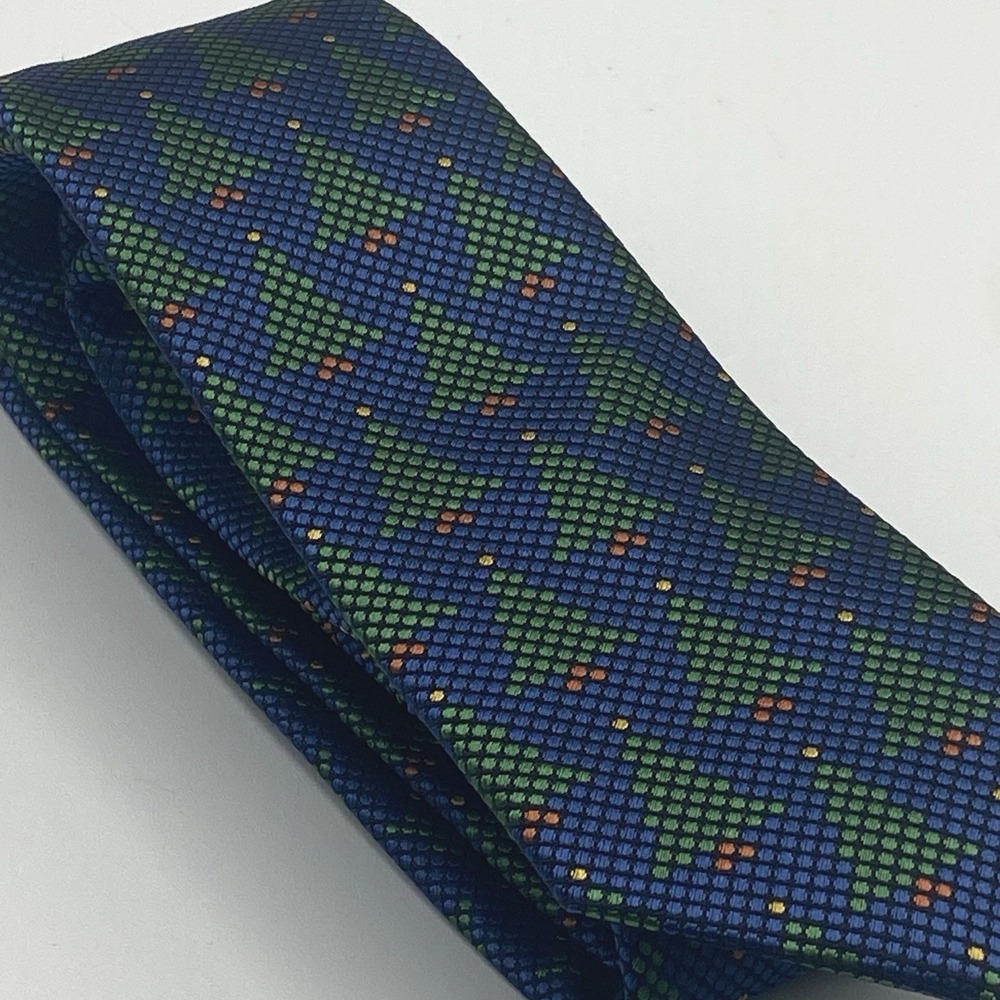 The Tie Bar Christmas Tree Tie Blue Green Pixelated 100% Silk Stain Resistant